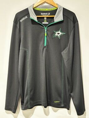 Reebok NHL Dallas Stars Pullover Large Black 1/4 Zip PlayDry Jacket Mens